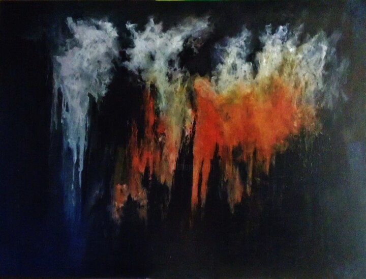 Painting titled "hazy-pinnacles" by John Cocoris, Original Artwork, Acrylic
