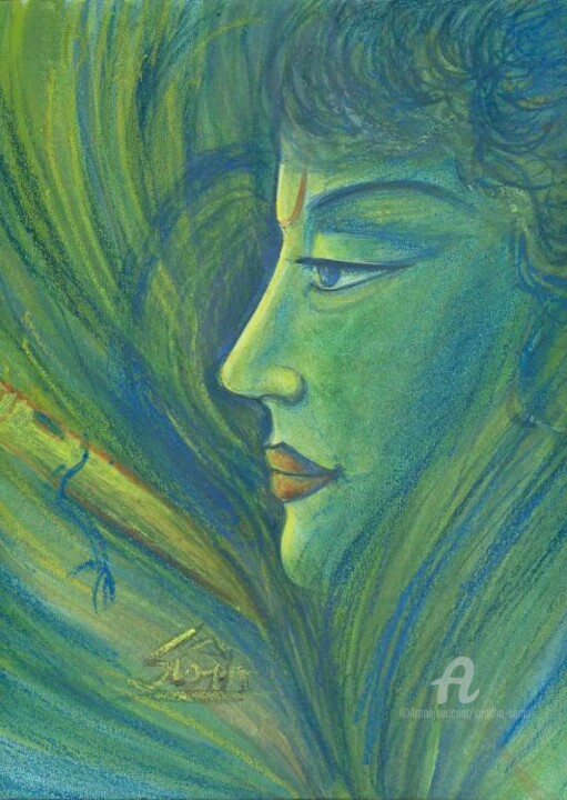 Peinture intitulée "krishna 1" par Suddha Sama, Œuvre d'art originale, Aquarelle
