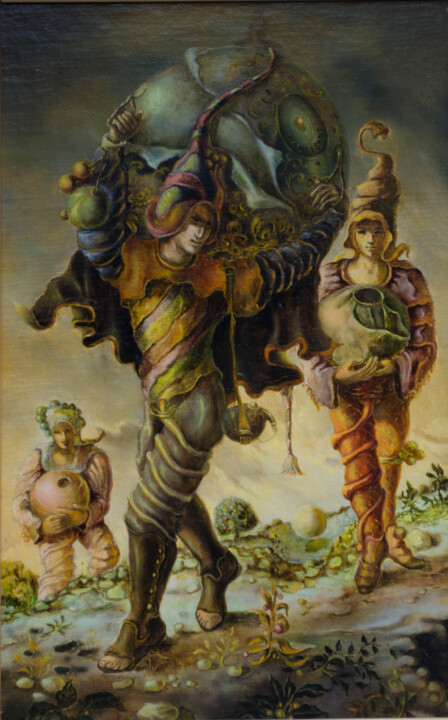Painting titled "Acrobats" by Mandy Sand, Original Artwork, Oil