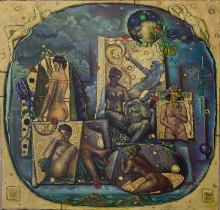 Painting titled "Compozition with Pa…" by Mandy Sand, Original Artwork, Oil
