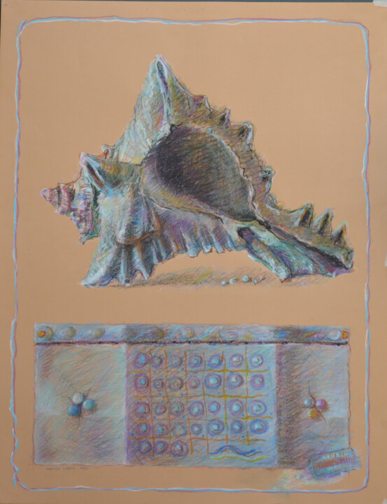 Drawing titled "Blue Shell" by Mandy Sand, Original Artwork, Pastel