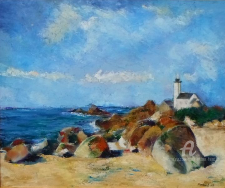 Peinture intitulée "Côte Bretonne." par Marie Andrée Hembert, Œuvre d'art originale, Huile Monté sur Châssis en bois