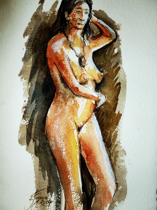 Peinture intitulée "Pose debout" par Pierre Feyeux, Œuvre d'art originale, Aquarelle