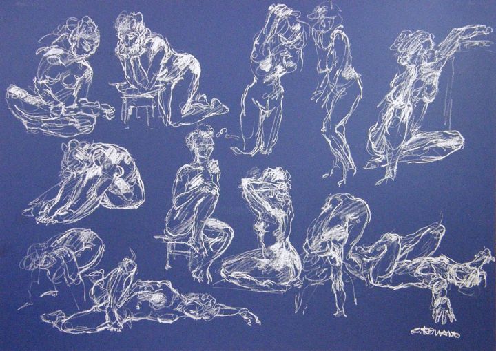 Dessin intitulée "craie oct 2014 7" par Christian Rolland, Œuvre d'art originale, Craie