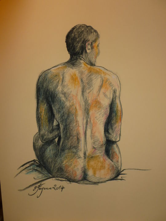 Peinture intitulée "DOS d'ALAIN" par Pierre Feyeux, Œuvre d'art originale, Pastel