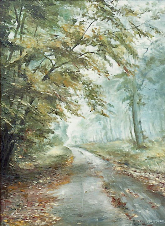 Peinture intitulée "CHEMIN EN AUTOMNE" par Yvette Matysiak, Œuvre d'art originale, Huile