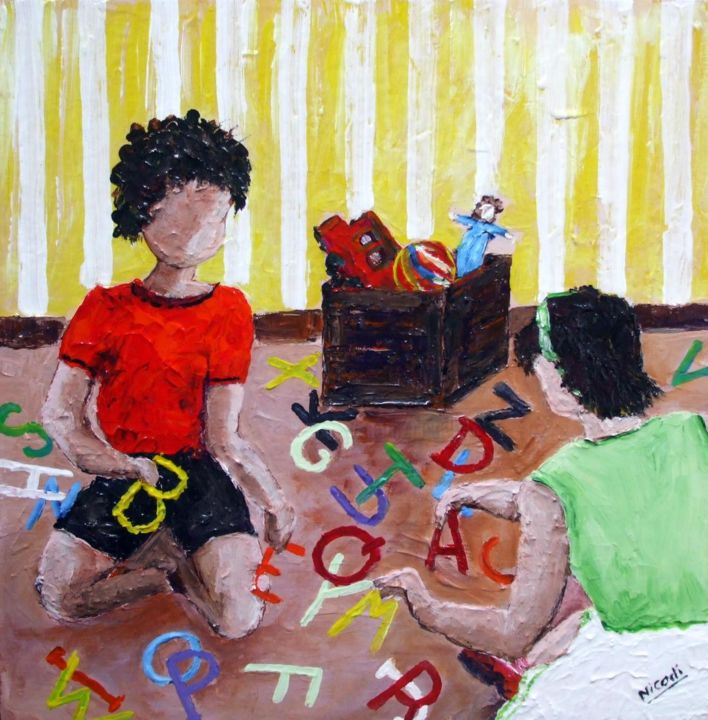 Peinture intitulée "LE JEU DE L ALPHABET" par Nicodi, Œuvre d'art originale, Acrylique