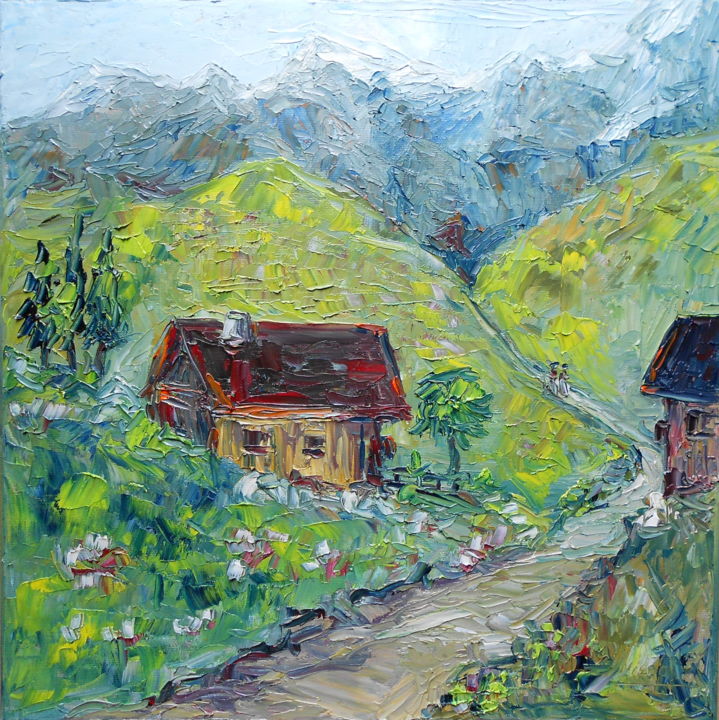 Peinture intitulée "LE CHEMIN DE LA COM…" par Nicodi, Œuvre d'art originale, Huile