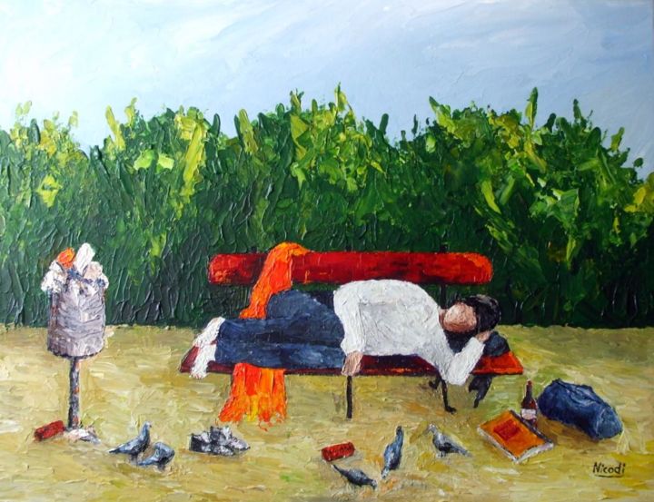 Peinture intitulée "BANC DE MISERE" par Nicodi, Œuvre d'art originale, Acrylique