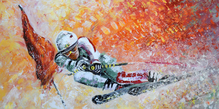 Skiing 07 绘画, 25.6x51.2 in