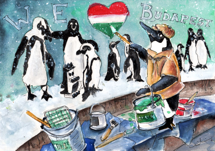 The Penguins From Budapest 绘画, 8.3x11.4 in