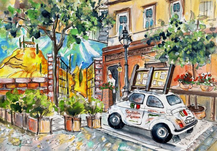 Trattoria Mamma In Budapest 绘画, 8.3x11.4 in