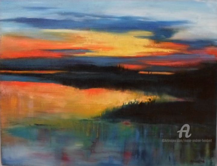 Peinture intitulée "Coucher de soleil s…" par Marie Andrée Hembert, Œuvre d'art originale, Huile
