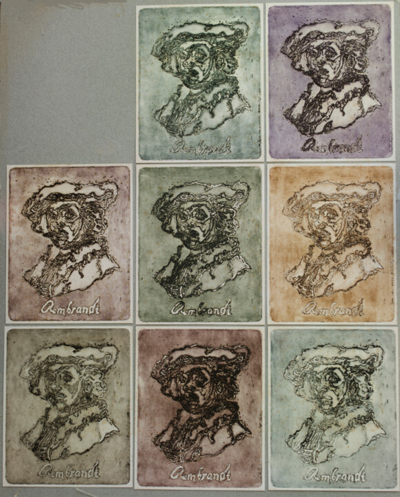 Printmaking titled "Homage to Rembrandt" by Mandy Sand, Original Artwork, Etching