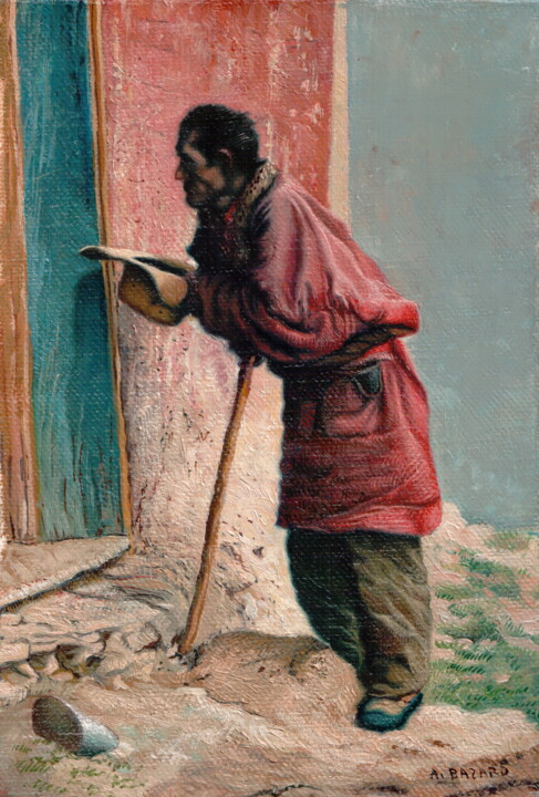 Peinture intitulée "le-visiteur-24x19-c…" par Alain Bazard, Œuvre d'art originale