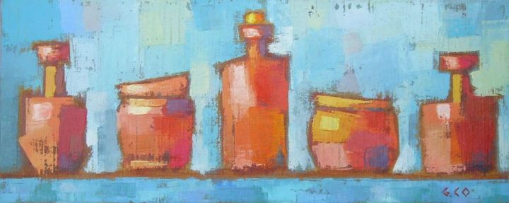 Peinture intitulée "Poteries" par Gérard Cottereau, Œuvre d'art originale, Huile