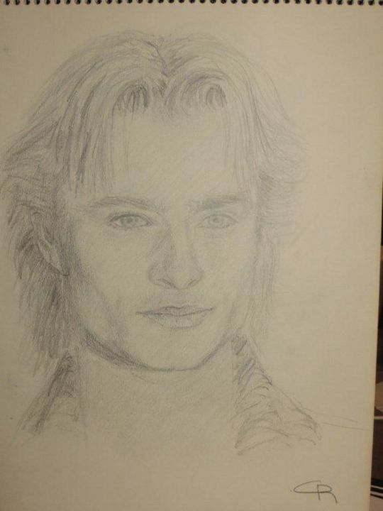 Dessin intitulée "DAVID HALLIDAY" par Chantal Martin (chm), Œuvre d'art originale, Conté