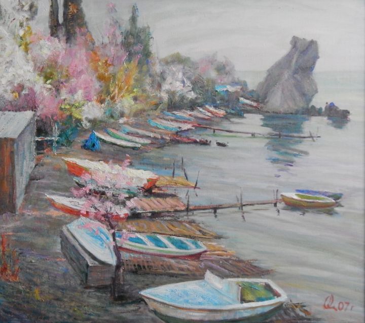 Painting titled "Spring in Gurzuf" by Nikolai Chebotaru, Original Artwork, Ink