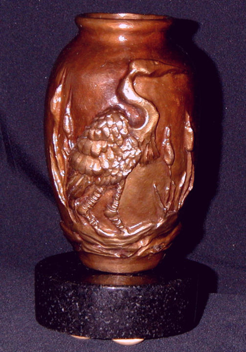 “GREAT BLUE HERON BOWL”, BRONZE VESSEL 雕塑, 8x4 in