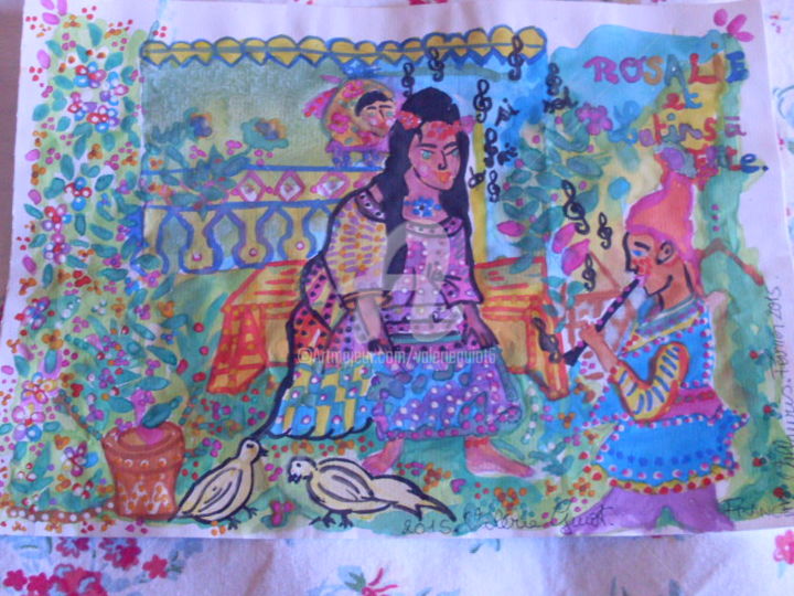 Rosalie et le Lutin à flûte 绘画, 8.3x11.4 in