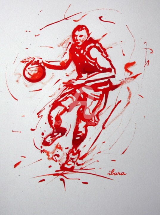 basket-n-12-dessin-calligraphique-d-ibara-a-l-encre-rouge.jpg 绘画