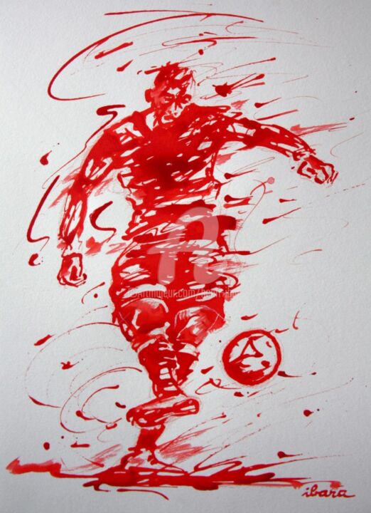 football-n-44-dessin-calligraphique-d-ibara-a-l-encre-rouge.jpg 图画, 16.5x11.8 in