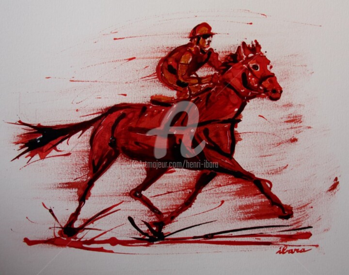 course-hippique-n-3-dessin-d-ibara-a-l-encre-rouge-et-sanguine-sur-papier-aquarelle-300gr-format-30cm-sur-42cm.jpg 图画, 11.8x16.5 in