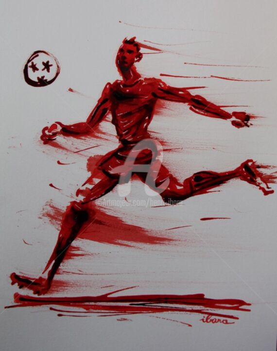 football-n-46-dessin-d-ibara-a-l-encre-rouge-et-sanguine-sur-papier-aquarelle-300gr-format-30cm-sur-42cm.jpg 绘画, 16.5x11.8 in