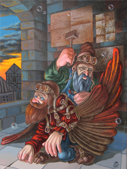 Painting titled "Fly by night" by Victor Molev, Original Artwork, Oil