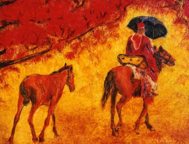 " Sous les flamboyants " 绘画, 15x21.7 in
