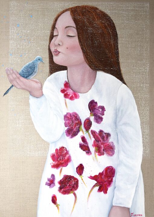 " LE BAISER " 绘画, 27.6x19.7 in