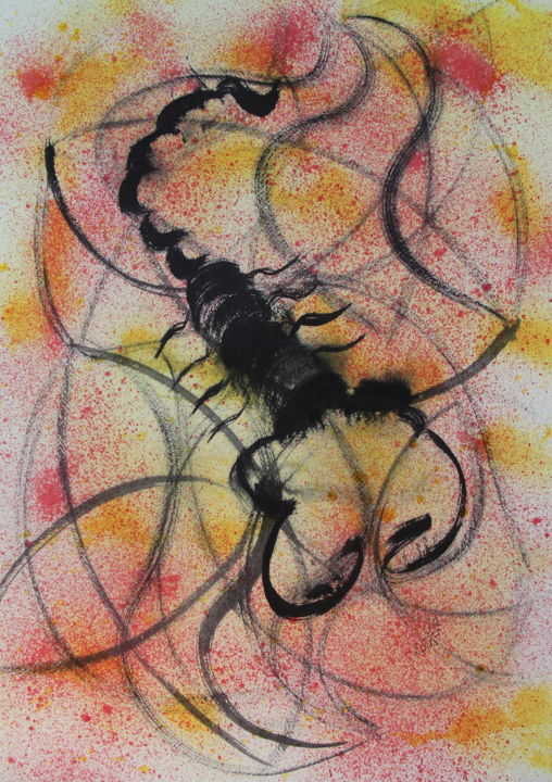Peinture intitulée "SCORPION VITRAIL…" par Jeannette Allary, Œuvre d'art originale, Encre