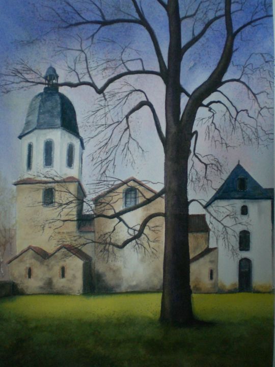 Peinture intitulée "vue du jardin" par Mickael Thébault, Œuvre d'art originale