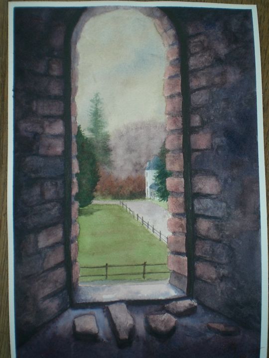 Peinture intitulée "vue sur cour" par Mickael Thébault, Œuvre d'art originale