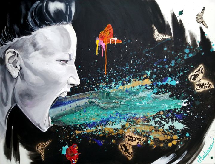 Painting titled "listen me version 2…" by Madiana Cachacou, Original Artwork, Acrylic