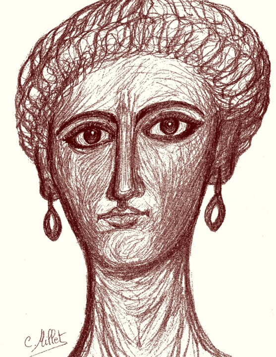 Dessin intitulée "Portrait de femme r…" par Cindy Millet, Œuvre d'art originale