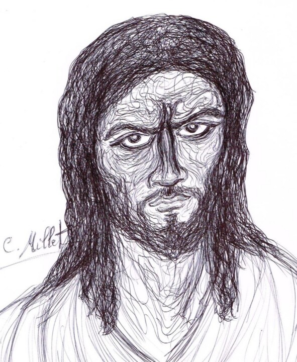 Dessin intitulée "Jésus de Nazareth l…" par Cindy Millet, Œuvre d'art originale, Stylo à bille