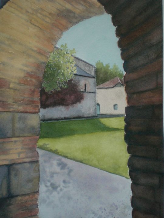 Peinture intitulée "vue de la cour" par Mickael Thébault, Œuvre d'art originale