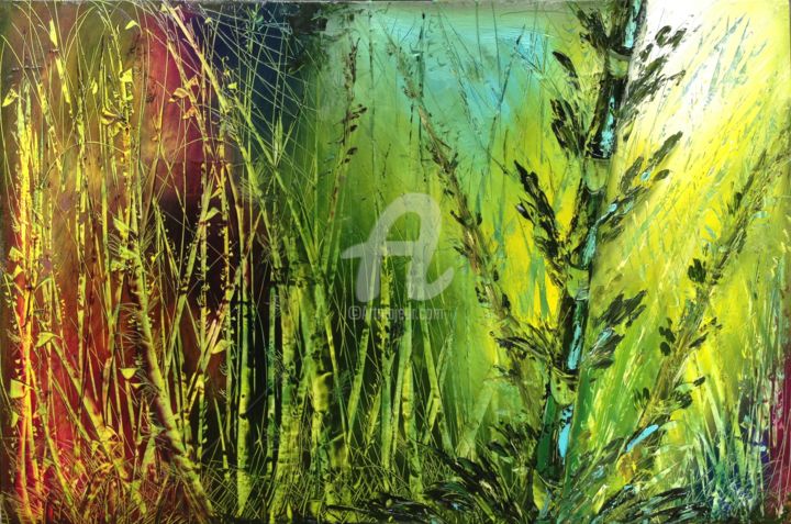 Painting titled "guadua" by Luz Angela Cruz, Original Artwork, Oil