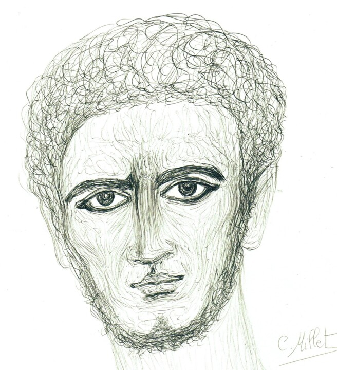 Dessin intitulée "Tête d'homme inspir…" par Cindy Millet, Œuvre d'art originale, Stylo à bille