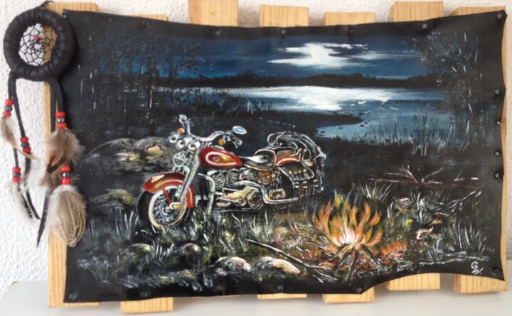 Sweet night biker- Dream catcher - attrape rêves 绘画, 12.6x18.5 in