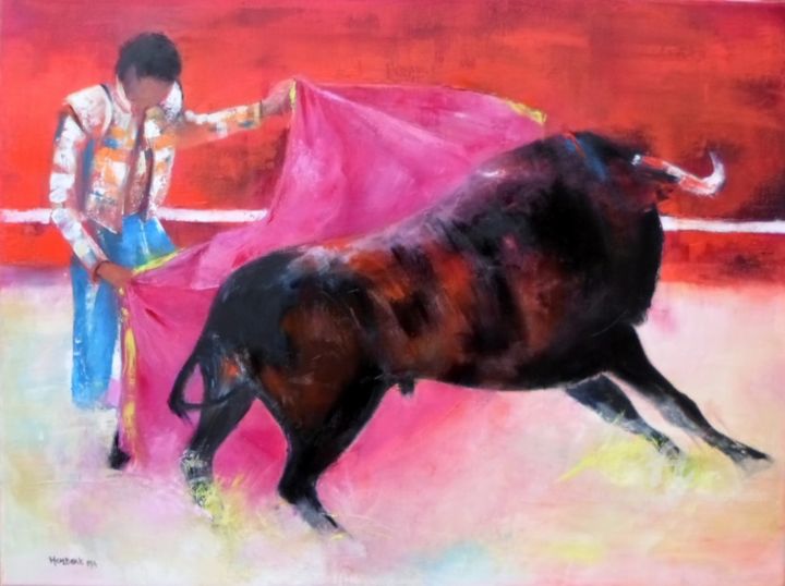 Peinture intitulée "Corrida II" par Marie Andrée Hembert, Œuvre d'art originale, Huile