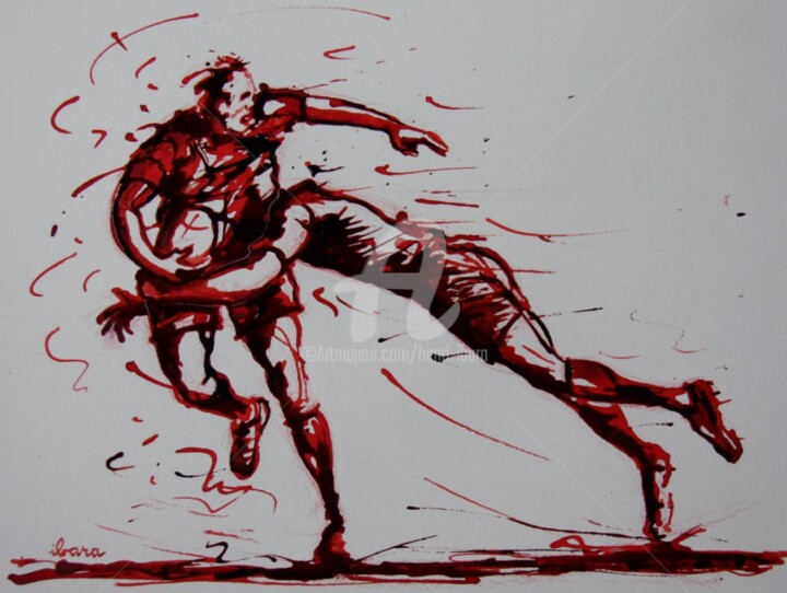 rugby-n-29-dessin-d-ibara-encre-rouge-et-sanguine-sur-papier-aquarelle-format-30cm-sur-42cm.jpg 图画, 11.8x16.5 in