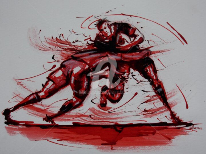 rugby-n-31-dessin-d-ibara-encre-rouge-et-sanguine-sur-papier-aquarelle-format-30cm-sur-42cm.jpg 图画, 11.8x16.5 in