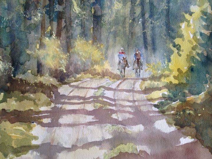 Malerei mit dem Titel "Morning canter" von Dermot Brennan Brennan, Original-Kunstwerk, Aquarell