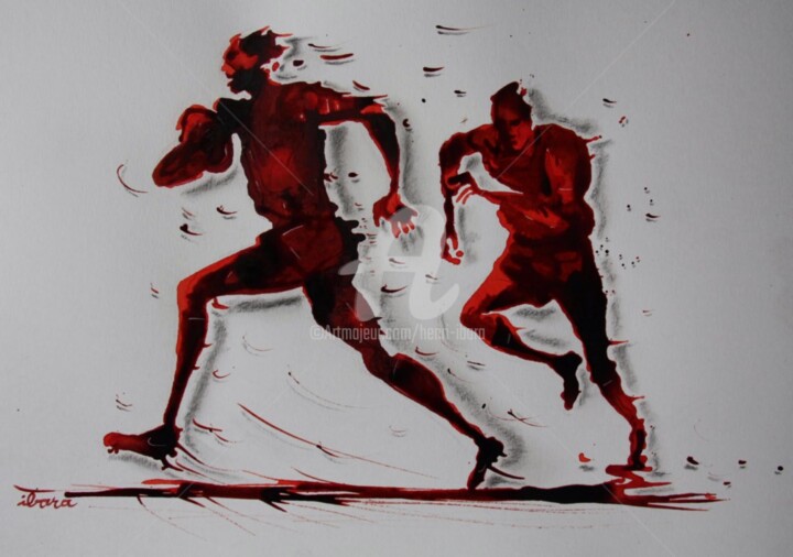 rugby-n-34-dessin-d-ibara-encre-rouge-et-sanguine-sur-papier-aquarelle-format-30cm-sur-42cm.jpg 图画, 11.8x16.5 in