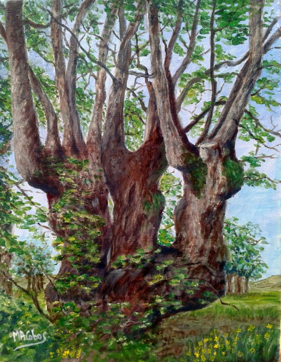 Peinture intitulée "Tronc du vieux char…" par Marian Cobos, Œuvre d'art originale, Acrylique