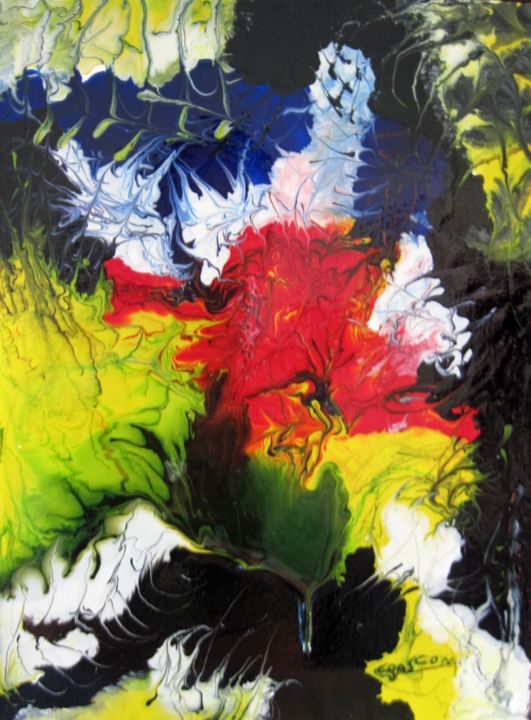 Painting titled "Improvisation 1" by Claude Gascon, Original Artwork, Stained glass painting Mounted on Wood Stretcher frame