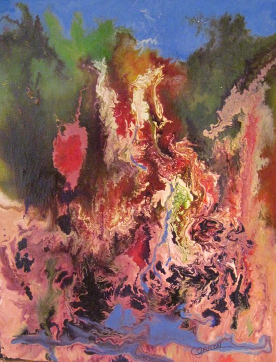 Painting titled "Improvisation 5" by Claude Gascon, Original Artwork, Stained glass painting Mounted on Wood Stretcher frame