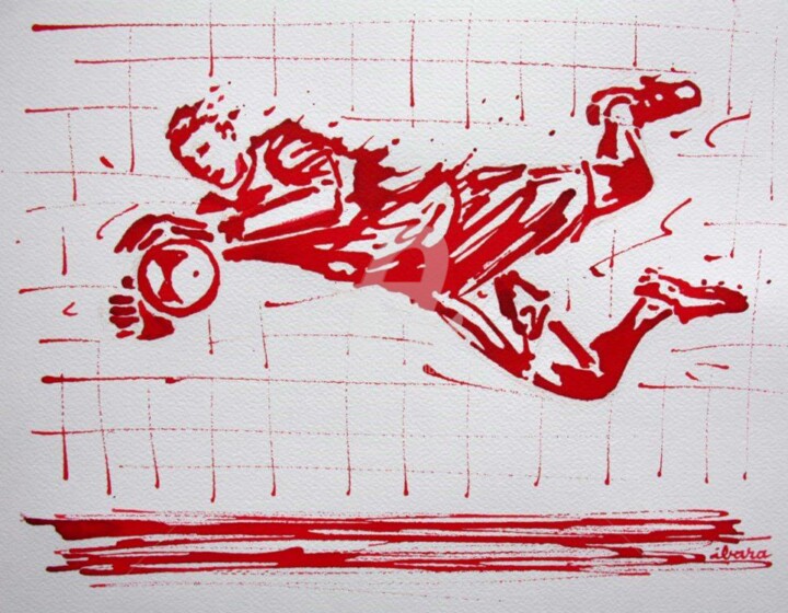 football-arret-gardien-n-67-dessin-d-ibara-a-l-encre-rouge-sur-papier-aquarelle-300gr-format-30cm-sur-42cm.jpg 图画, 11.8x16.5 in